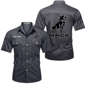 Truck Fans Gift Short Sleeved Shirt, Button Shirt All Over Print Gift For Car Owner, Custom Name CAR444052625877 - Gray