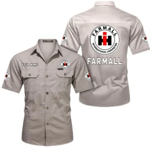 Tractor Fans Gift Short Sleeved Shirt, Button Shirt All Over Print Gift For Car Owner, Custom Name CAR444052625880 - Beige