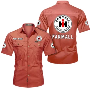 Tractor Fans Gift Short Sleeved Shirt, Button Shirt All Over Print Gift For Car Owner, Custom Name CAR444052625880 - Red