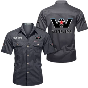 Truck Fans Gift Short Sleeved Shirt, Button Shirt All Over Print Gift For Car Owner, Custom Name CAR444052625890 - Gray