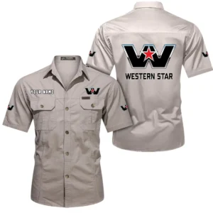 Truck Fans Gift Short Sleeved Shirt, Button Shirt All Over Print Gift For Car Owner, Custom Name CAR444052625890 - Beige