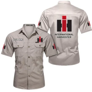 Truck Fans Gift Short Sleeved Shirt, Button Shirt All Over Print Gift For Car Owner, Custom Name CAR444052625893 - Beige