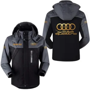 Car Fans Gift Outdoor Charging Suit, Hooded Fleece Long Jacket Exclusive Logo For Car Enthusiants, Custom Name HFLJ0112312081 - Black