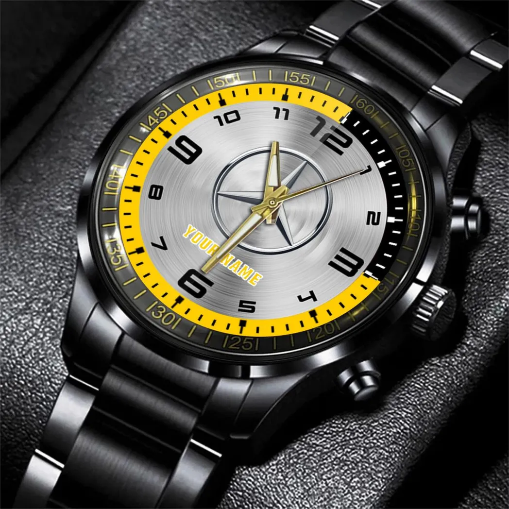 Car Fans Gift Stainless Steel Watch, Men Watch All Over Print Gift For Watch Car - Yellow DCAR478282037
