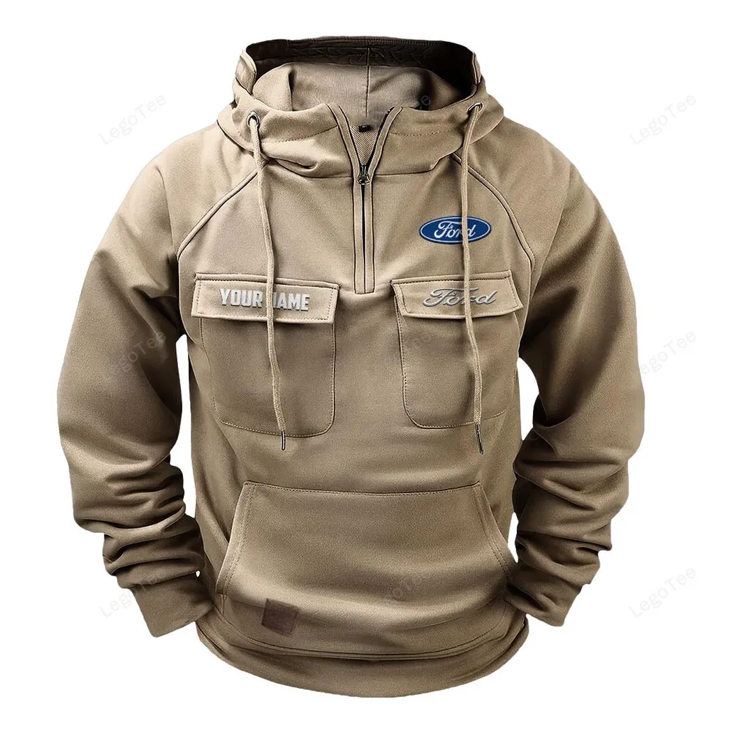 Car Fans Gift Tactical Quarter Zip Hoodie, Hoodie All Over Print For Car Lovers - Khaki CAR109021425337-4