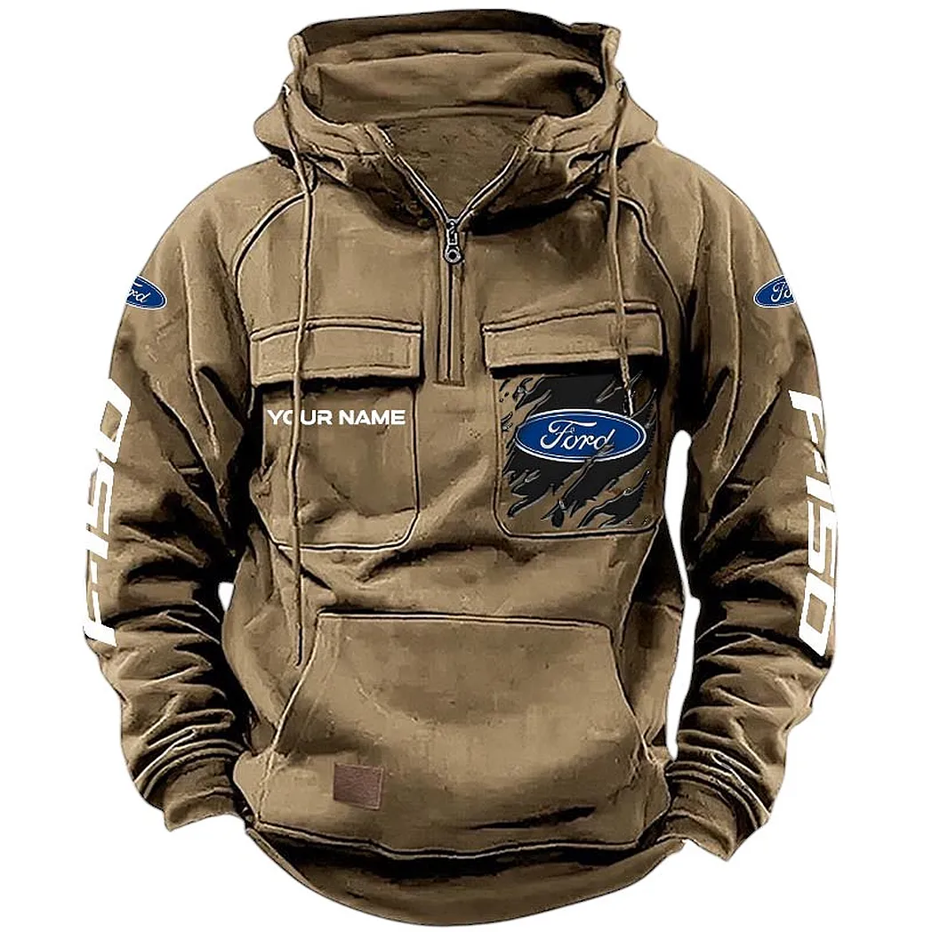 Car Fans Gift Tactical Quarter Zip Hoodie, Hoodie All Over Print For Car Lovers CAR164022425150 - Khaki