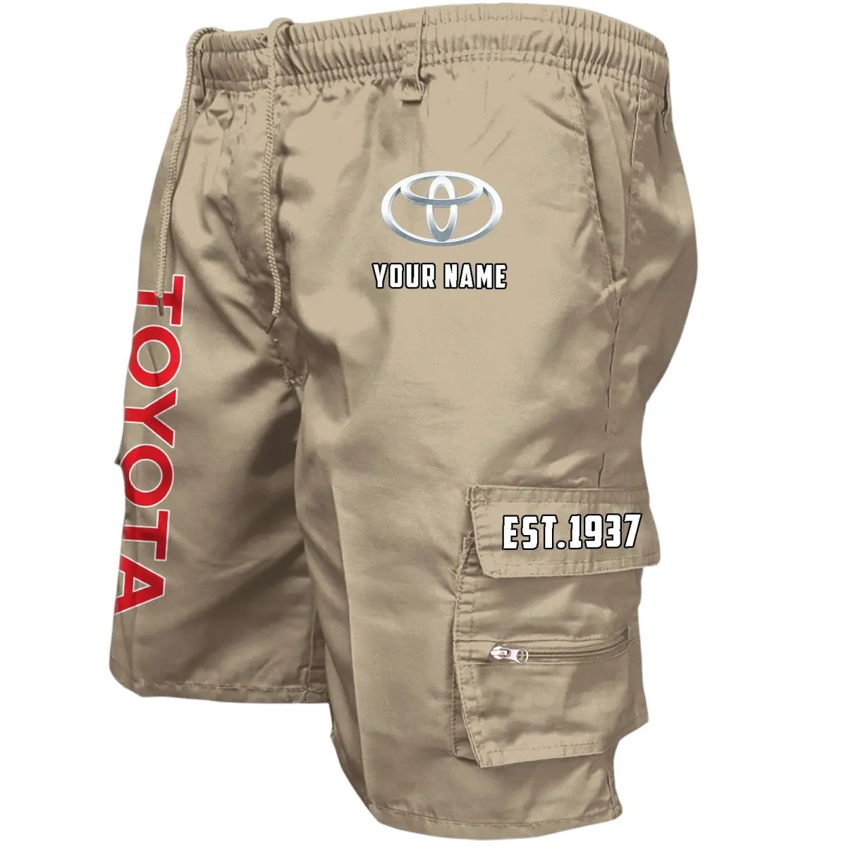 Car Fans Gift Workwear Casual Shorts, Shorts Pants Style Classic Gift For Car Fan, Custom Name CAR455060425228 - Khaki