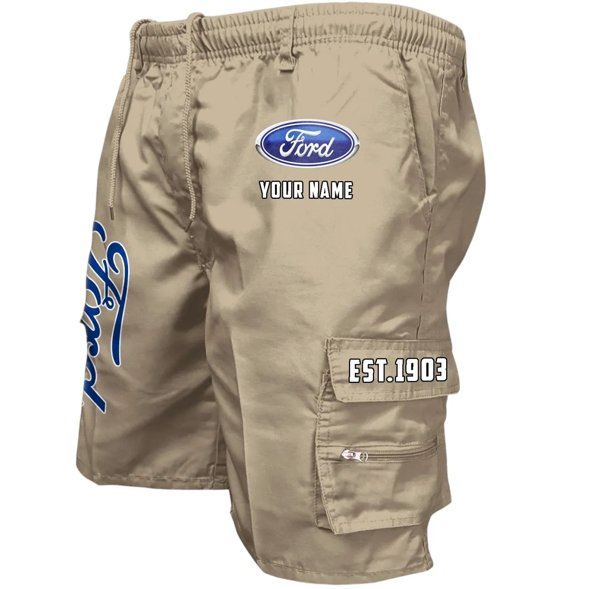 Car Fans Gift Workwear Casual Shorts, Shorts Pants Style Classic Gift For Car Fan, Custom Name CAR455060425233 - Khaki