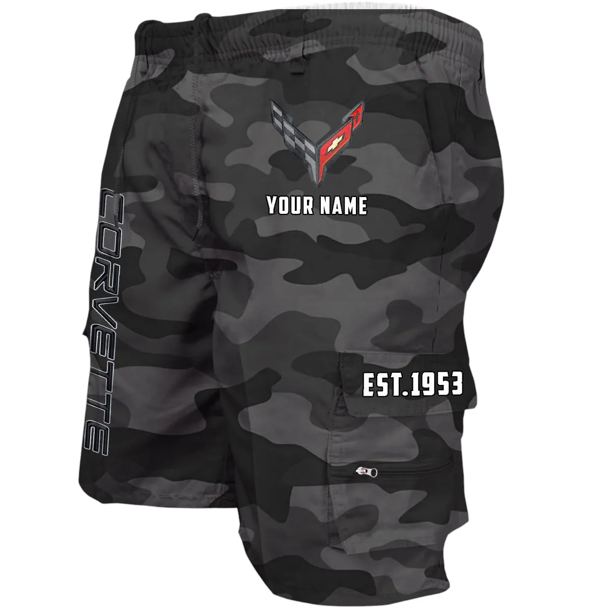 Car Fans Gift Workwear Casual Shorts, Shorts Pants Style Classic Gift For Car Fan, Custom Name CAR455060425281 - Grey Camouflage