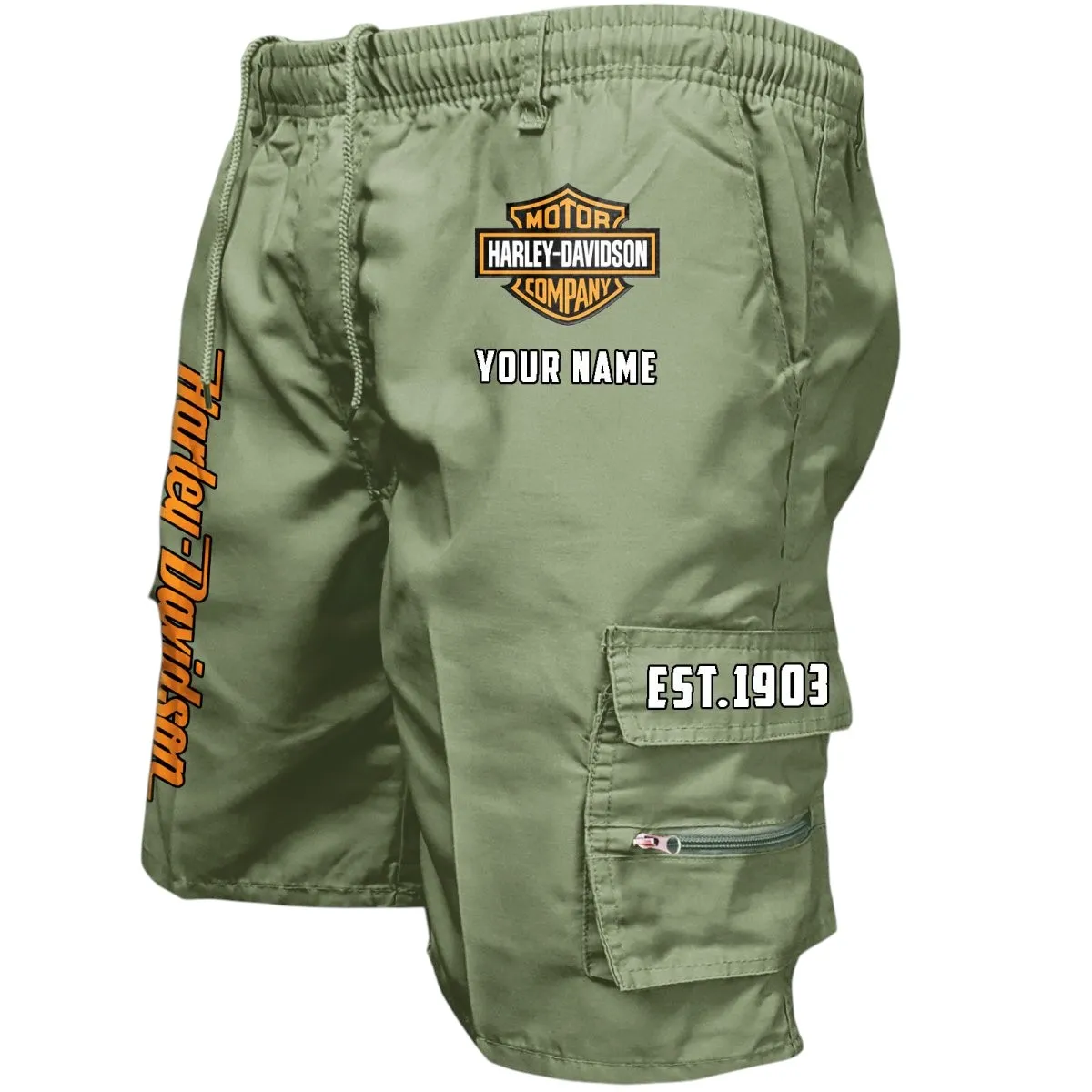 Car Fans Gift Workwear Casual Shorts, Shorts Pants Style Classic Gift For Car Fan, Custom Name CAR455060425292 - Military Green