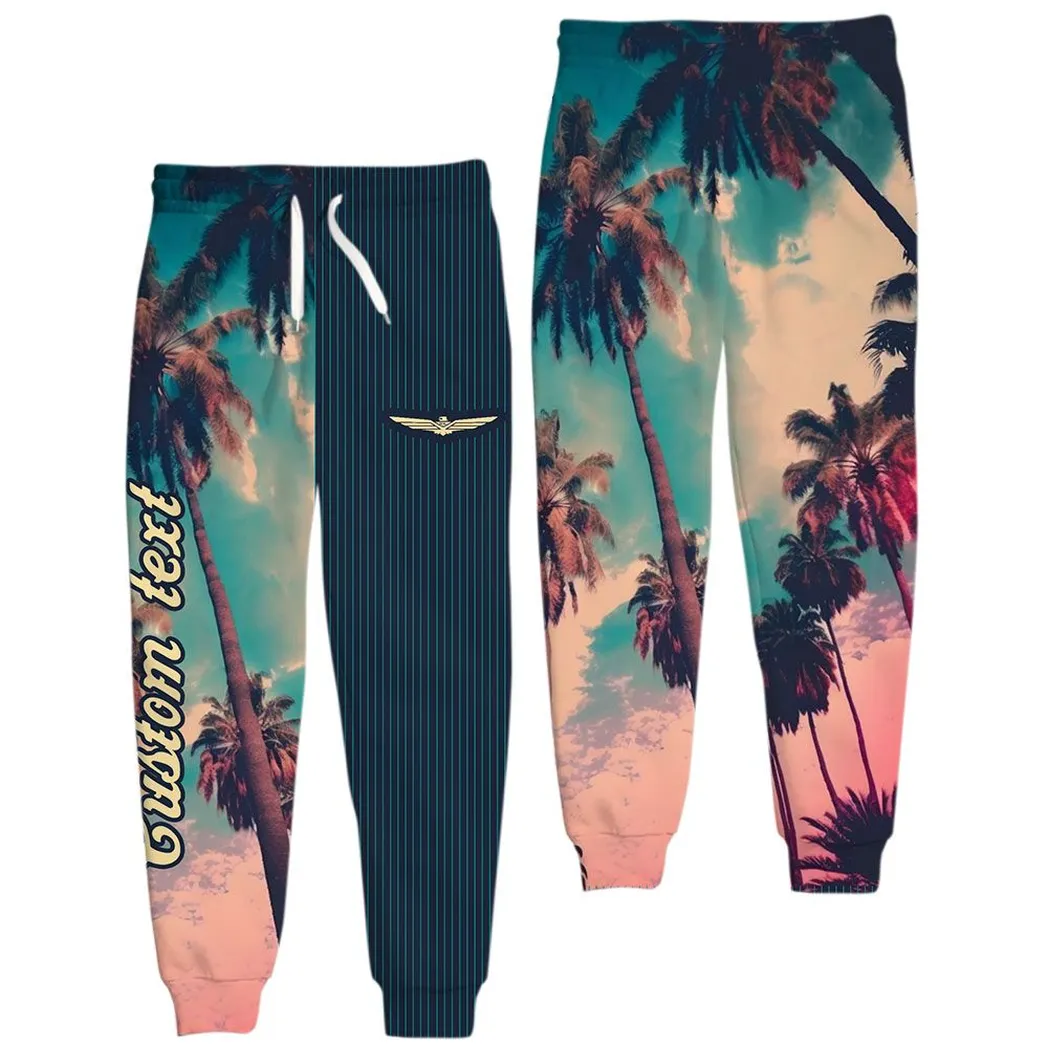 Car Vintage Fans Gift Sweatpants, Joggers Palm Tree All Over Print Gift For Car Enthusiasts, Custom Name CAR431041625352