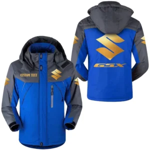 Motorcycles Fans Gift Outdoor Charging Suit, Hooded Fleece Long Jacket Exclusive Logo For Car Enthusiants, Custom Name HFLJ0112312055 - Blue