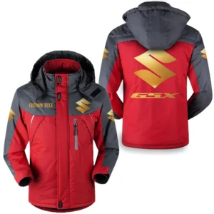 Motorcycles Fans Gift Outdoor Charging Suit, Hooded Fleece Long Jacket Exclusive Logo For Car Enthusiants, Custom Name HFLJ0112312055 - Red