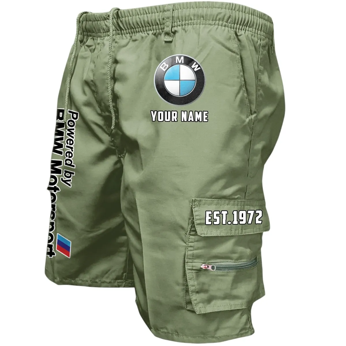 Luxury Car Sport Fans Gift Workwear Casual Shorts, Shorts Pants Style Classic Gift For Sport Car Fan, Custom Name CAR455060425273 - Military Green