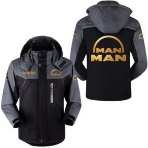 Truck Fans Gift Outdoor Charging Suit, Hooded Fleece Long Jacket Exclusive Logo For Car Enthusiants, Custom Name HFLJ0112312092 - Black