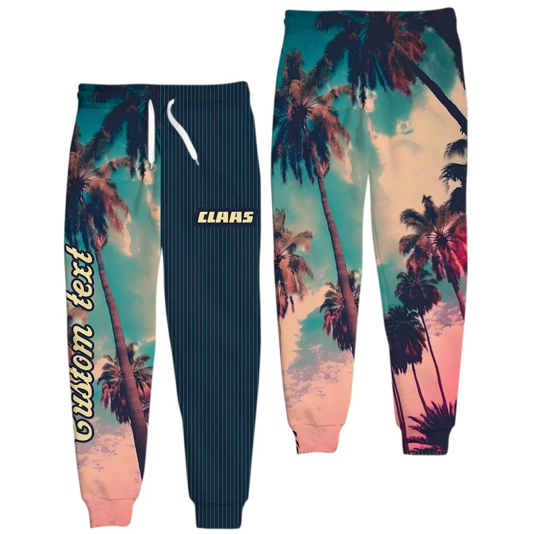 Tractor Vintage Fans Gift Sweatpants, Joggers Palm Tree All Over Print Gift For Car Enthusiasts, Custom Name CAR431041625371