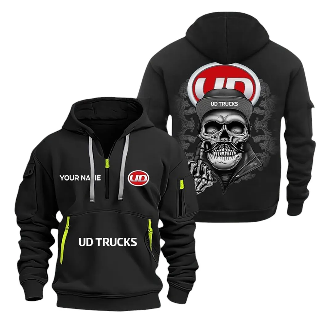 Truck Fans Gift Hoodie Half Zipper, Hoodie All Over Print Gift For Truck Fan CAR166022625229 - Black