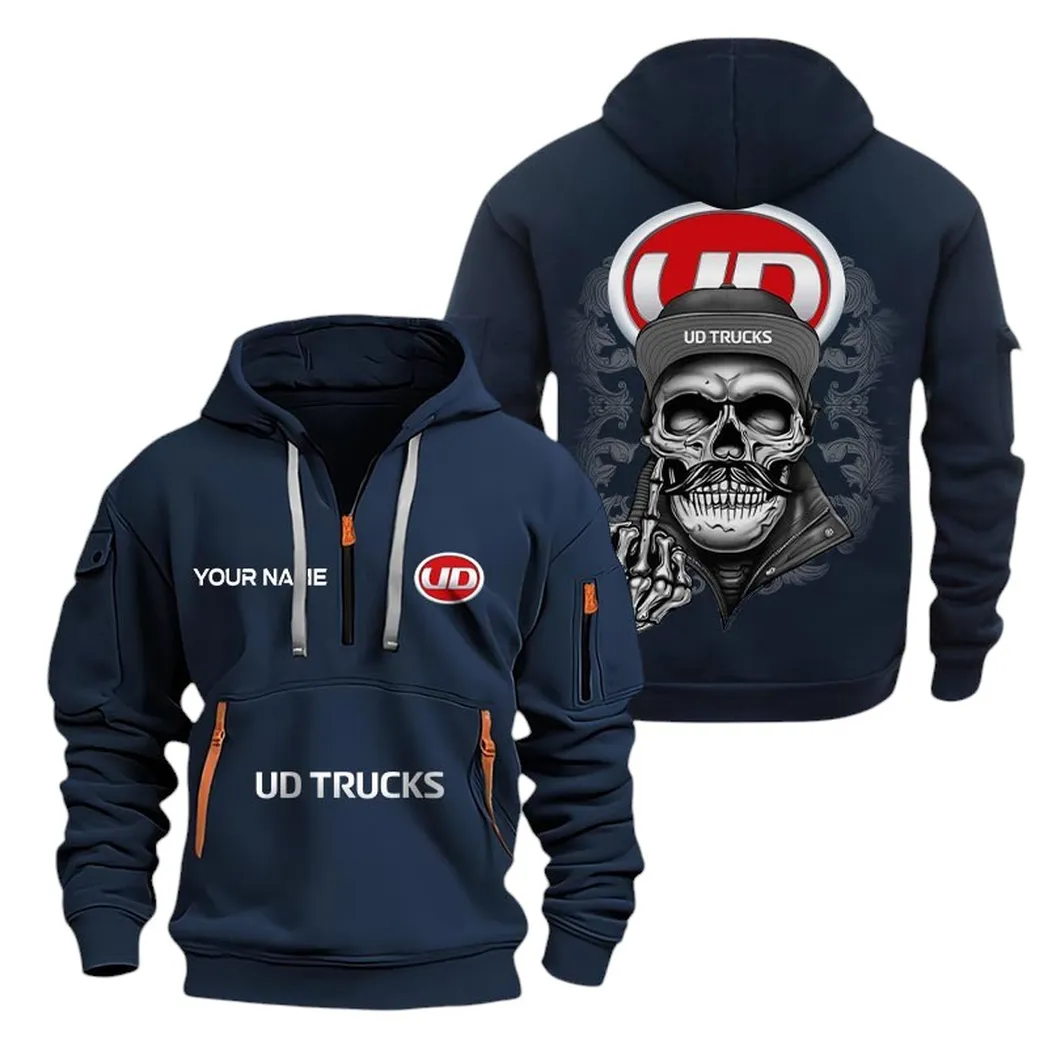 Truck Fans Gift Hoodie Half Zipper, Hoodie All Over Print Gift For Truck Fan CAR166022625229 - Navy