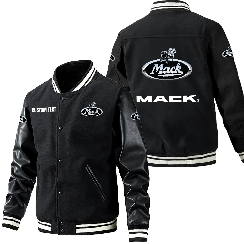 Truck Fans Gift Leather Baseball Jacket With Sleeves, Leather Jacket All Over Print Gift For Car Owner, Custom Name CAR1801112139 - Black
