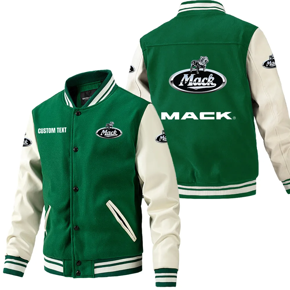 Truck Fans Gift Leather Baseball Jacket With Sleeves, Leather Jacket All Over Print Gift For Car Owner, Custom Name CAR1801112139 - Green