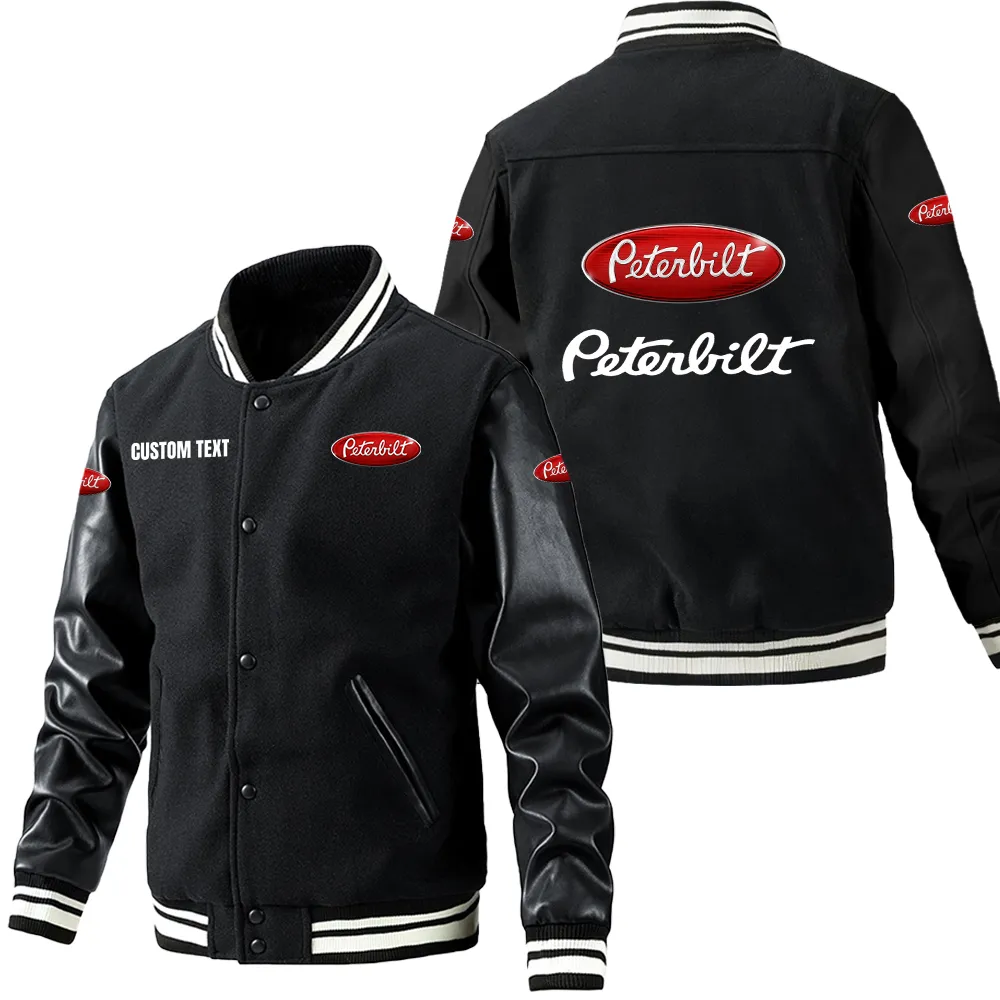 Truck Fans Gift Leather Baseball Jacket With Sleeves, Leather Jacket All Over Print Gift For Car Owner, Custom Name CAR1801112181 - Black