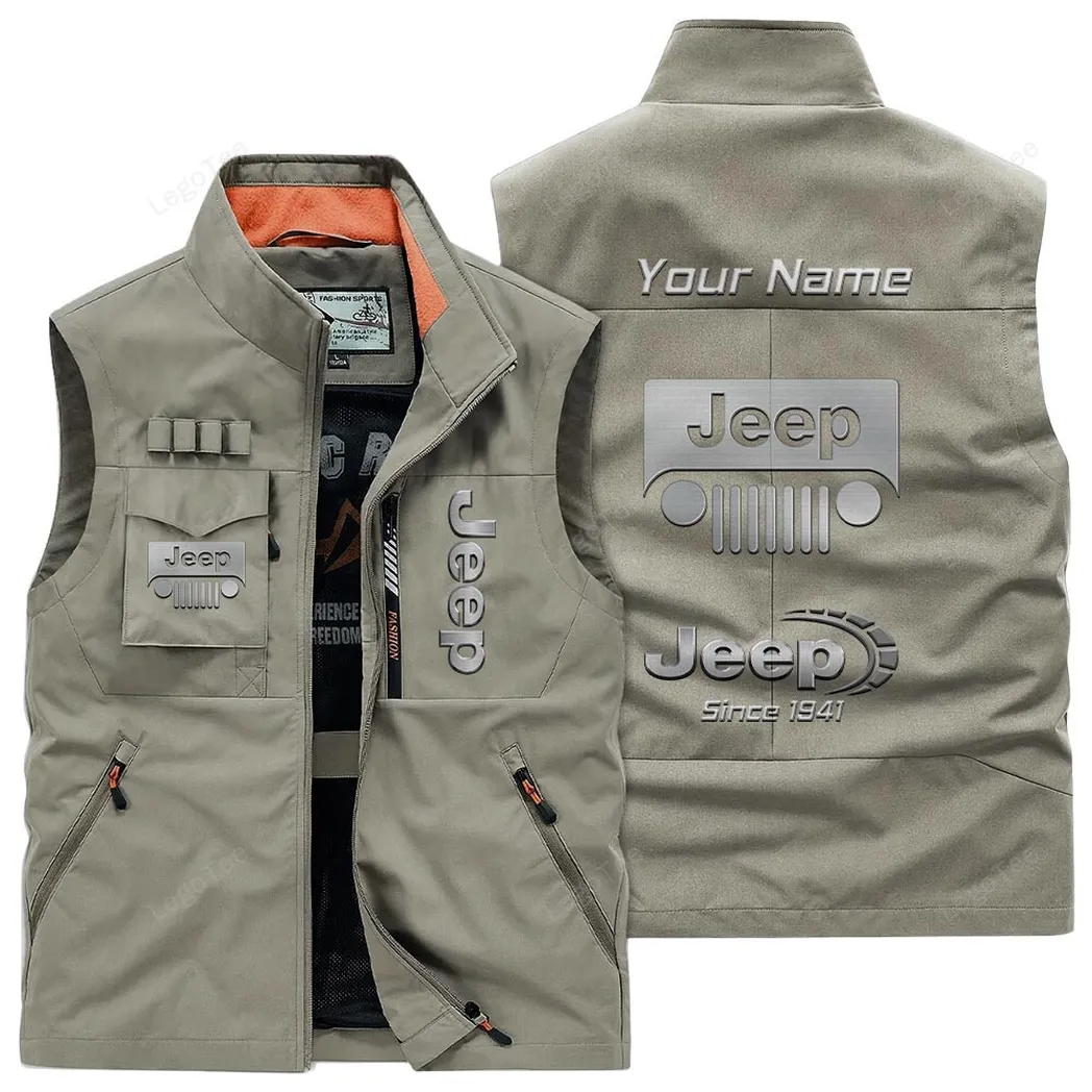 Truck Fans Gift Outdoor Sleeveless Vest, Gift For Truck Enthusiasts, Custom Name - Khaki CAR131021325695-4
