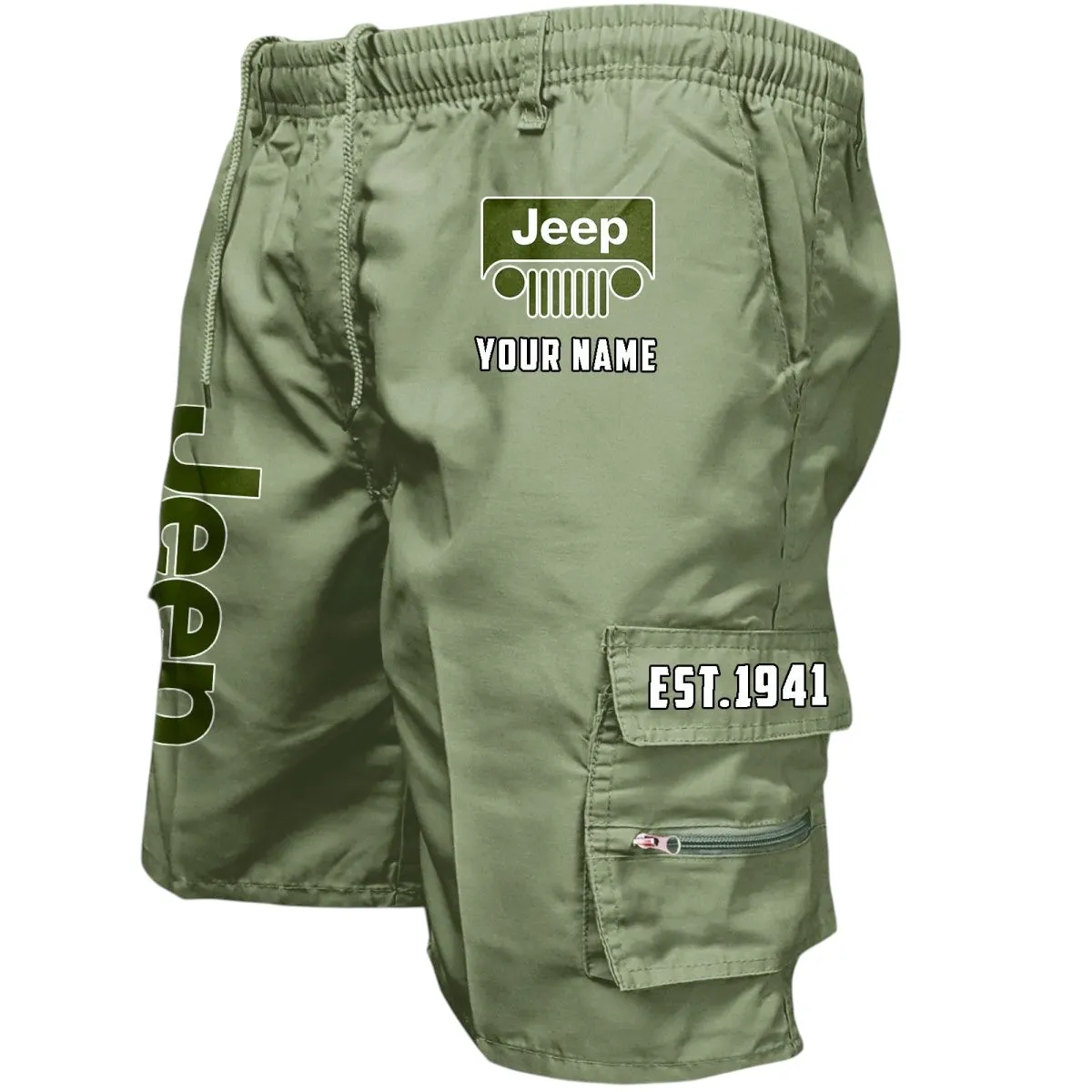 Truck Fans Gift Workwear Casual Shorts, Shorts Pants Style Classic Gift For Truck Fan, Custom Name CAR455060425236 - Military Green